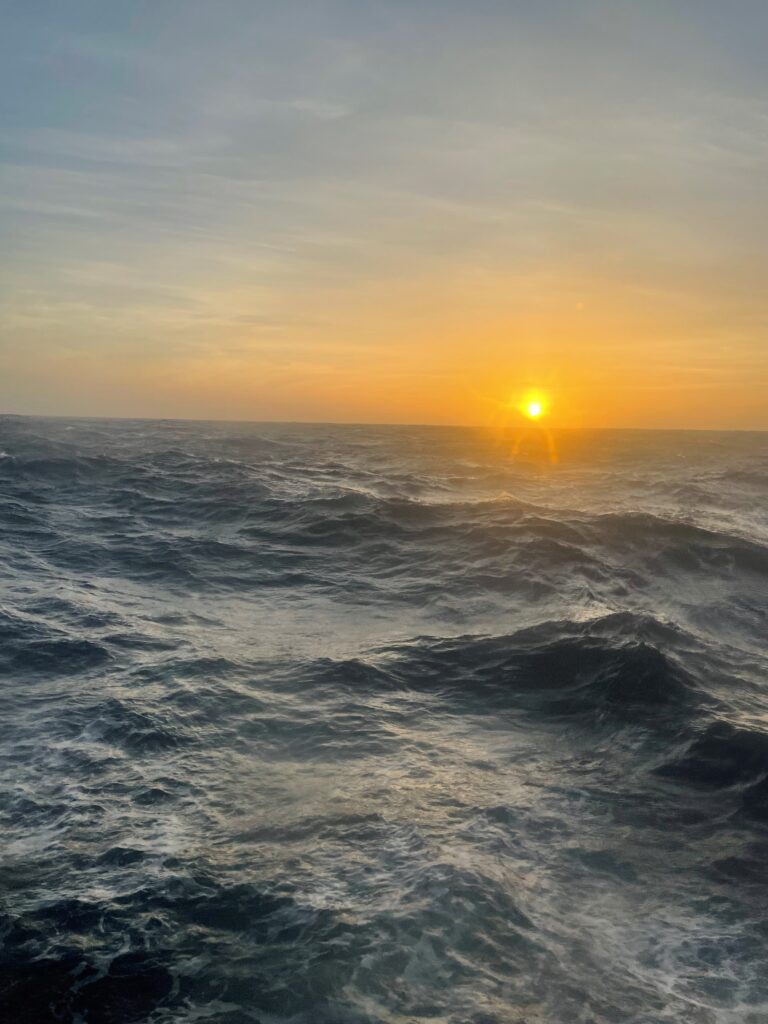 Sunrise over North Sea waves